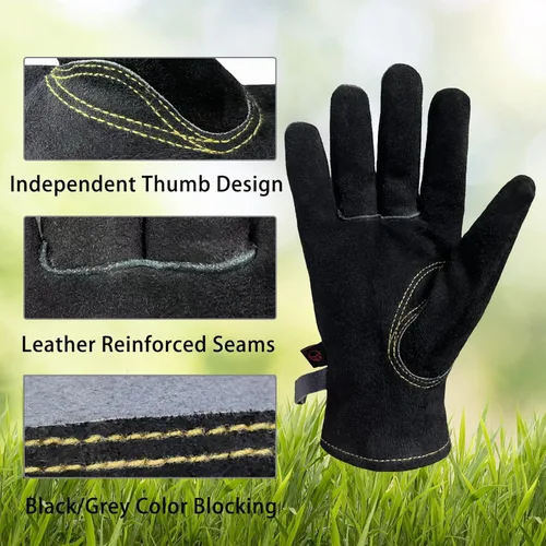 Miniatura 3 de Guantes de cuero para jardinería para hombres, guantes de trabajo para soldadura, construcción, motosierra, granja, rancho, trabajo en el patio