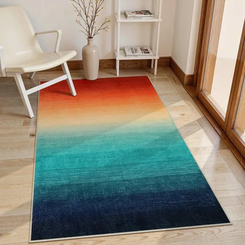 Miniatura 28 de Wonnitar Alfombra rosa lavable de 2 x 6 pies, moderna alfombra de pasillo de baño en degradé, contemporáneo, antideslizante, alfombra degradada