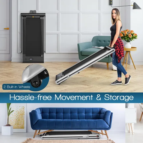Miniatura 6 de Goplus Caminadora plegable 2 en 1, caminadora eléctrica de 2.25 HP para debajo del escritorio con pantalla LED, altavoz de dientes azules, Plateado