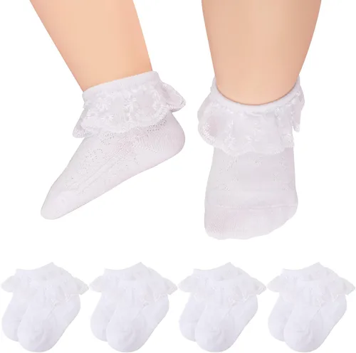 DRESHOW BQUBO - Calcetines de encaje con volantes y ojales para bebés, calcetines finos para recién nacidosbebésniños pequeños
