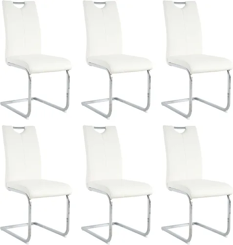 Miniatura 29 de Juego de 2 sillas de comedor, modernas sillas de cocina con respaldo alto con patas de metal y asiento acolchado de piel sintética, sillas de Negro