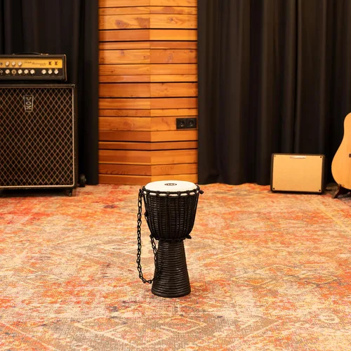 Miniatura 10 de Instrumento de círculo de tambores de mano Djembe, Serie Headliner de caoba tallada — NO HECHO EN CHINA — Cuerdas de tejido africano Mali