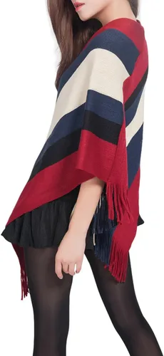 Miniatura 3 de Dahlia Mujer Poncho de puntoCuello en V Houndstooth Tassel Cape