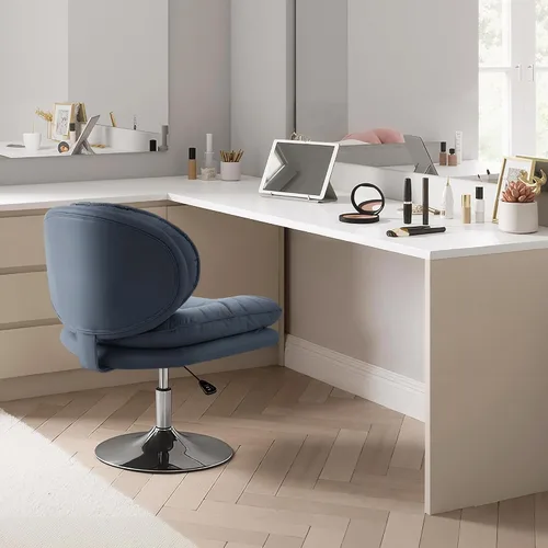 Miniatura 4 de MCombo Silla giratoria sin brazos con ajuste de altura, silla de tocador tapizada de tela tecnológica con base redonda de metal y asiento de doble
