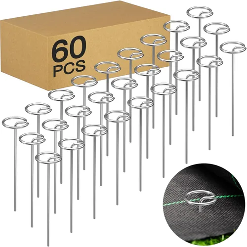 60 piezas de grapas galvanizadas de servicio pesado de 6 pulgadas para paisajismo – Pasadores de cabeza circular de calibre 8 engrosados,