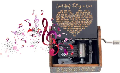 Caja de música romántica regalo para el día de San Valentín para ella él, grabado con láser antiguo "I Can't Help to Falling in Love with You", caja