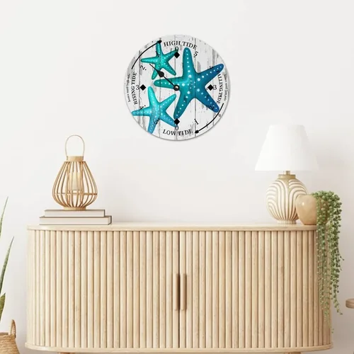 Miniatura 5 de Reloj de marea de estrella de mar oceánico, silencioso sin tictac, funciona con pilas, reloj de marea de madera, arte de pared, reloj de movimiento