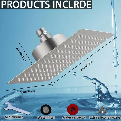 Miniatura 7 de Cabezal de ducha filtrado, cabezal de ducha de alta presión de acero inoxidable con cartucho de filtro de agua dura de 15 etapas para eliminar