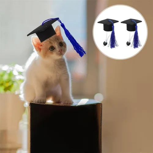 Miniatura 8 de Gorra de graduación para mascotas con borla azul, 2 unidades, mini sombreros de soltero para conejillo de indias, gatos, cachorros, hámsters, perros