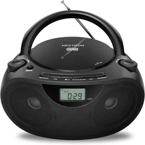 Nextron Boombox de CD portátil con Bluetooth, USB, radio y refuerzo de graves - negro