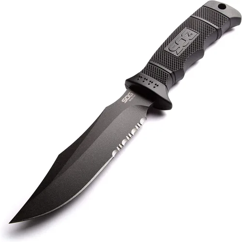 SOG Cuchillos de hoja fija con vaina cuchillo táctico SEAL Pup, cuchillo de supervivencia y cuchillo de caza con hoja de 4.75 pulgadas y funda de