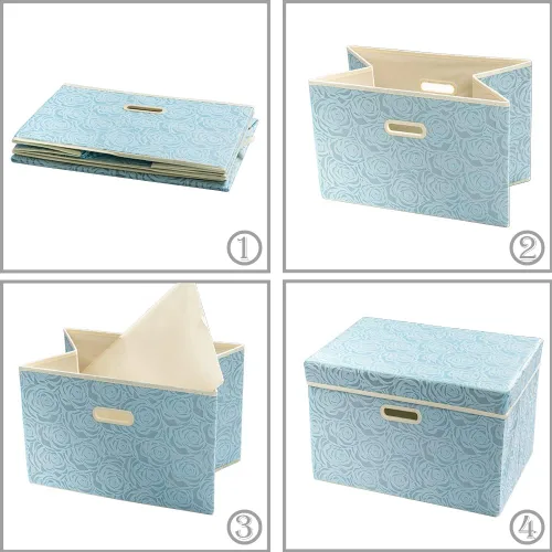Miniatura 4 de PRANDOM Cubos de almacenamiento plegables más grandes con tapas, cajas de almacenamiento decorativas de tela, canastas organizadoras con asas de Azul