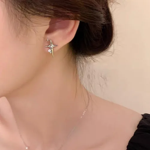 Miniatura 6 de Aretes de estrella para mujer, hipoalergénicos de plata de ley 925, aretes de estrella, Plata, Circonia cúbica