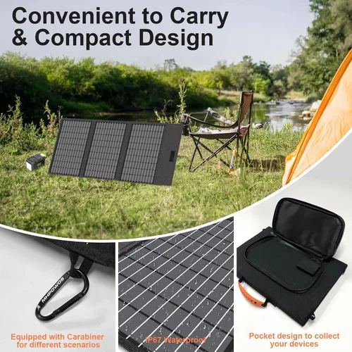 Miniatura 4 de Cargador de panel solar portátil de 45 W con USB-C, USB-A y salidas DC de 18 V, paneles solares plegables impermeables IP67 con un soporte
