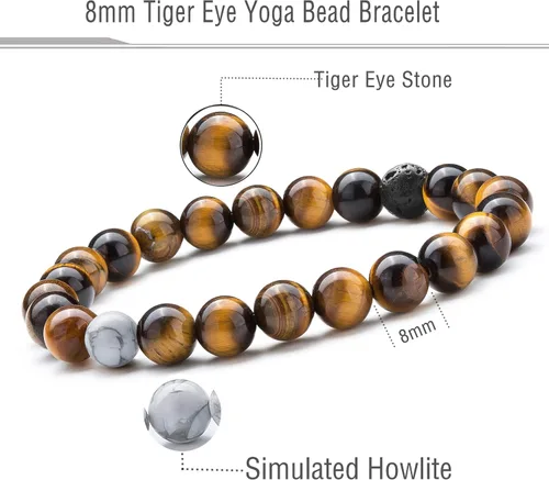 Miniatura 2 de Hamoery Pulsera elástica con cuentas de piedra de ojo de tigre de 0.315in para hombres y mujeres, pulsera de yoga de piedra natural, Piedra