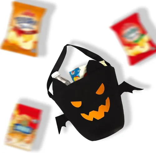 Miniatura 4 de Cubo de Halloween para truco o trato para niños, cesta espeluznante de murciélagos y caramelos, multiusos, portátil, reutilizable, cubo de golosinas