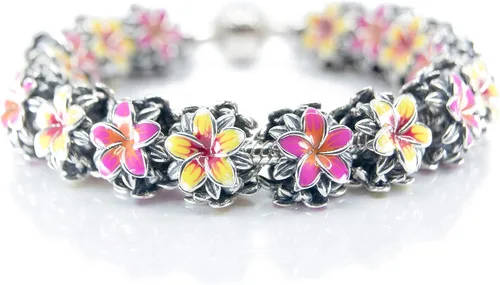 Miniatura 9 de Flor tropical roja y amarilla Plumeria Frangipani Flower Sterling Silver Charm Bead S925, Flor tropical hawaiana, flor tropical floreciente, flor