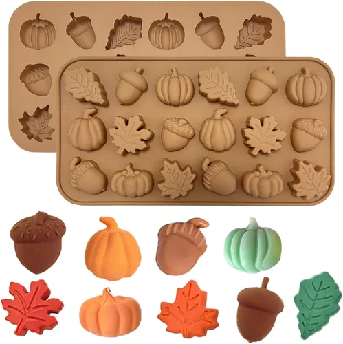 Miniatura 13 de Paquete de 2 moldes de silicona para pastel de calabaza, moldes de silicona para pastel de calabaza, moldes de chocolate de Acción de Gracias, 12