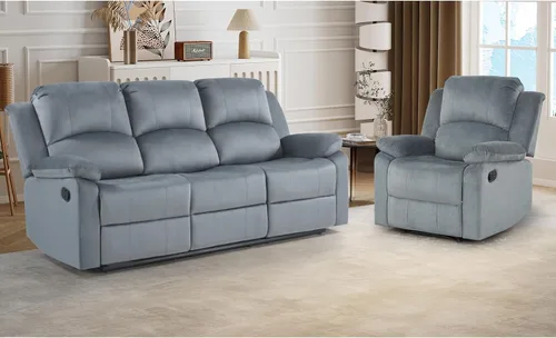 Miniatura 23 de CANMOV Juego de sillas reclinables manuales de 2, sofá individual de tela suave y tapizado para sala de estar y dormitorio, mecanismo reclinable