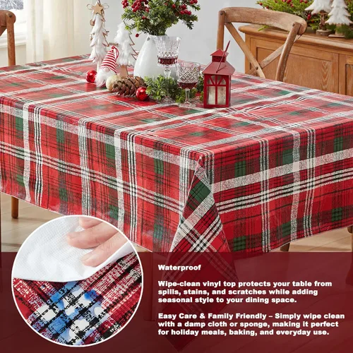 Miniatura 3 de Newbridge Burke - Mantel de vinilo con estampado navideño de cuadros rojos y verdes, clásico de Navidad, fácil cuidado, cuadrado de 52 x 52