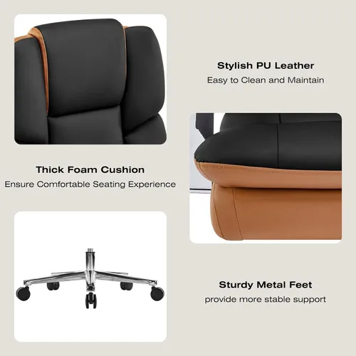 Miniatura 7 de Furniliving Silla de oficina grande y alta, 500 libras, silla de oficina ejecutiva de cuero con reposapiés, asiento ancho reclinable con soporte