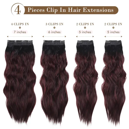 Miniatura 2 de REECHO Extensiones de cabello, 4 piezas de extensiones de cabello con clip HE001, piezas de cabello sintético natural suave para mujer, color Negro