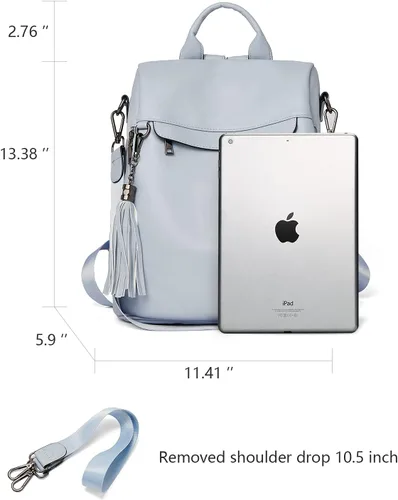 Miniatura 39 de Bromen - Mochila tipo bolso de mano de piel antirrobo para mujer a la moda, Beige floral, L