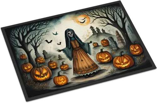 Miniatura 27 de Caroline's Treasures DAC2223MAT - Felpudo espeluznante de Halloween con gato negro de 18 x 27 pulgadas, tapete para puerta delantera