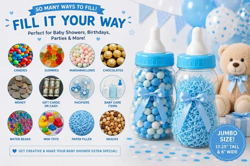 Miniatura 5 de Evershine Banco de biberones de plástico, banco de ducha de bebé rellenable azul de 13 pulgadas, centro de mesa de botella de plástico Jumbo Baby