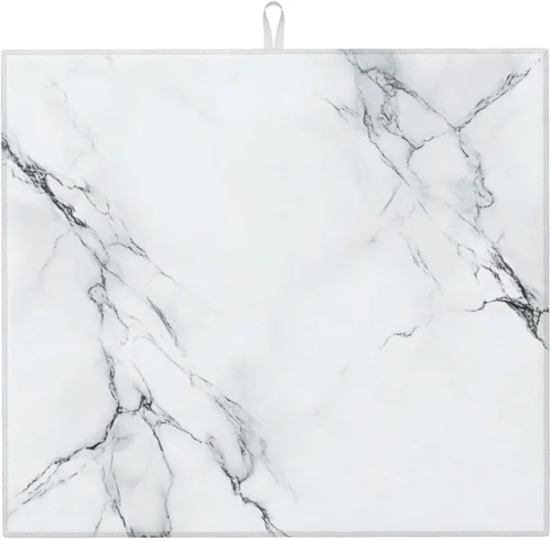 Miniatura 11 de Tapete de secado de platos de mármol blanco dorado para encimera de cocina, absorbente de 16 x 18 pulgadas, placa de microfibra de vidrio