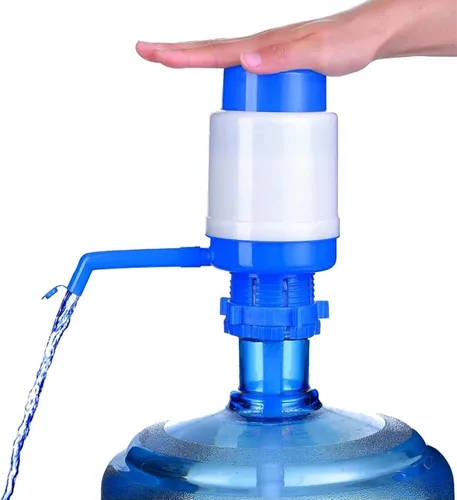 Bomba de agua manual portátil azul para botella de 5 galones, dispensador de jarra de agua, bomba de agua potable con un tubo extra corto y tapa,