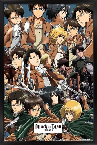 Trends International Attack on Titan - Póster de pared, 22.375 x 34 pulgadas, póster y paquete de montaje Versión con marco negro
