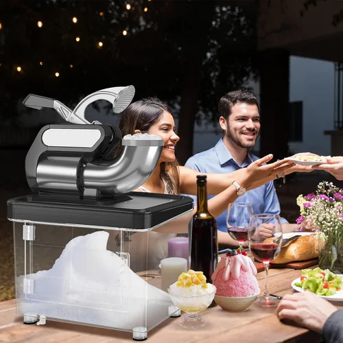 Miniatura 2 de ARLIME Máquina de cono de nieve, trituradora de hielo eléctrica de 300 W de 660 LBS/H con cuchillas dobles e interruptor de encendido/apagado de Rojo