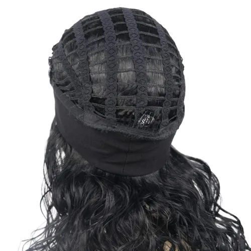 Miniatura 7 de Wiginway 18 pulgadas largo rizado ondulado peluca resistente al calor fibra sintética con diadema negro moda natural para las mujeres negro Jet