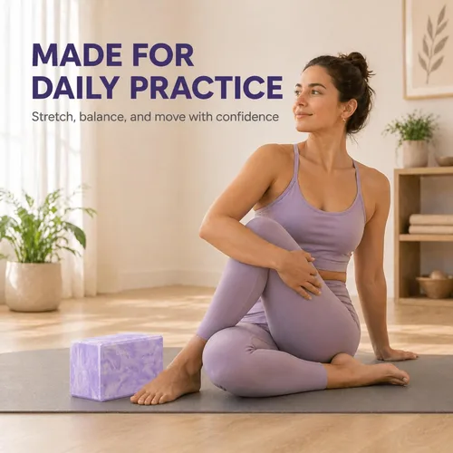 Miniatura 8 de Bloque de yoga – Bloque de ejercicio de espuma de alta densidad para yoga, pilates, estiramiento y meditación – antideslizante, ligero y duradero
