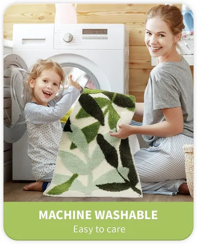 Miniatura 8 de Alfombras de baño verdes con diseño de hojas bonitas para baño, antideslizantes, decoración de baño, microfibra lavable, absorbente de agua, 32 x 20