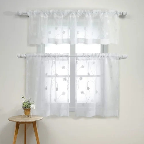 Miniatura 30 de VOGOL Juego de cortinas transparentes bordadas y cenefas para sala de estar, con bolsillo para barra blanca, par de cortinas traslúcidas