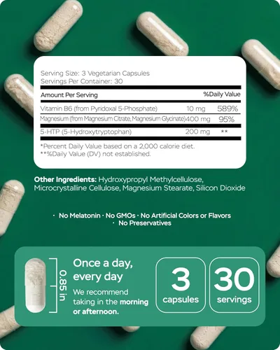 Miniatura 2 de Complejo de magnesio para mujeres – Magnesio para dormir, 610 mg avanzado con glicinato, citrato y vitamina B6 para una absorción 3X + 5-HTP – Apoya
