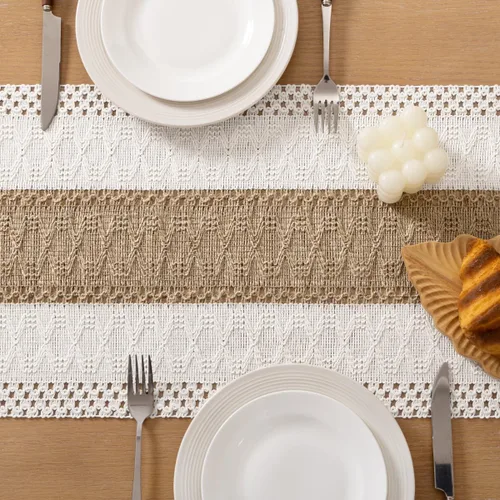 Miniatura 3 de Socomi Camino de mesa bohemio de verano rústico para comedor, cocina, centro de mesa, decoración pequeña de macramé de algodón y lino, camino