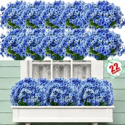 Miniatura 14 de Paquete de 22 flores artificiales para exteriores, flores sintéticas resistentes a los rayos UV con plantas de plástico, flores de seda sintética