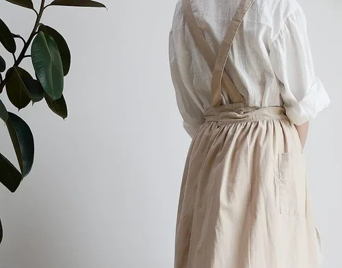 Miniatura 5 de VLZUFE Delantal de lino y algodón para mujer, con espalda cruzada, con bolsillos, para trabajos de jardinería, vestido delantal, color negro