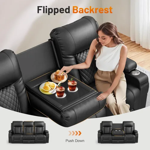 Miniatura 3 de FURNIMAT Sofá reclinable biplaza, sofá reclinable doble de 3 plazas con consola abatible, moderno sofá biplaza de cuero PU para sala de estar/casa