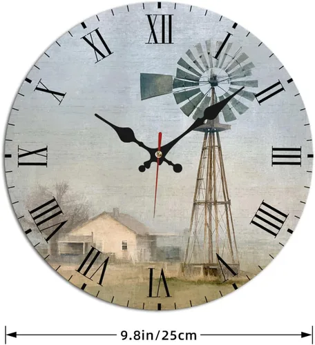 Miniatura 4 de Windmill House Wooden Wall Clock with Roman Numerals for Retro Decor 25 * 25cm