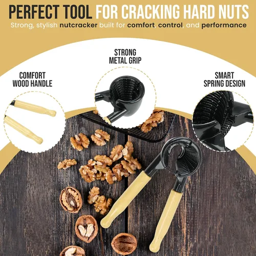 Miniatura 3 de Iconikal Cascanueces de cuerpo metálico resistente con mango de madera, negro y arce - fácil cascanueces para nueces, almendras, pecanas