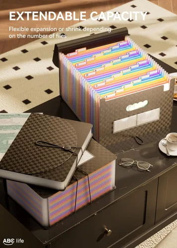 Miniatura 3 de ABC life Organizador de archivos de acordeón de 26 bolsillos, soporte mensual expandible de alta capacidad para facturas y recibos con pestañas