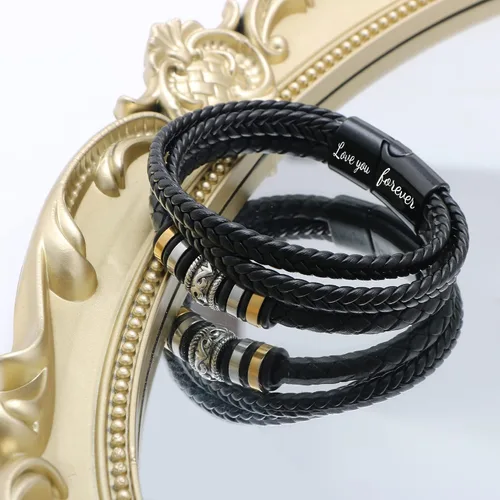 Miniatura 6 de Pulsera de cuero negro para hombre con correa de piel negra para hombre