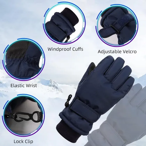 Miniatura 2 de JANGANNSA Guantes de esquí de invierno para niños y niñas, guantes de nieve para clima frío, guantes de esquí y snowboard impermeables con forro