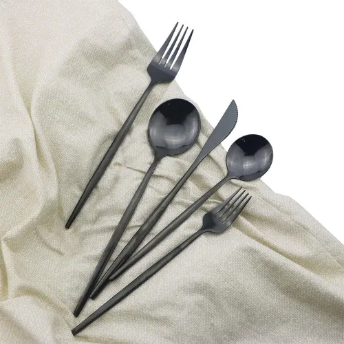 Miniatura 3 de JASHII - Juego de cubiertos negros brillantes de 30 piezas de acero inoxidable con acabado satinado, juego de utensilios de cocina, pulido espejo