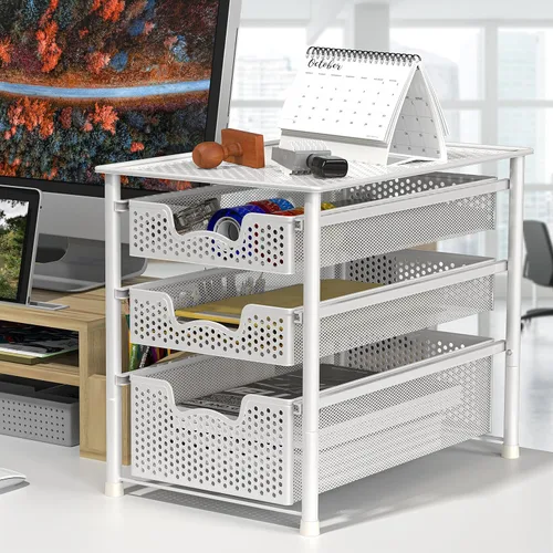 Miniatura 4 de Simple Houseware - Cajón organizador apilable de 3 niveles, color blanco