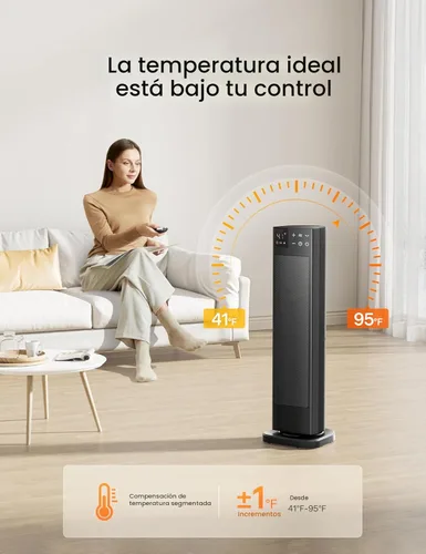 Miniatura 7 de PELONIS Calentador de espacio interior de torre de cerámica oscilante para el hogar con oscilación, termostato programable y modo ECO, temporizador